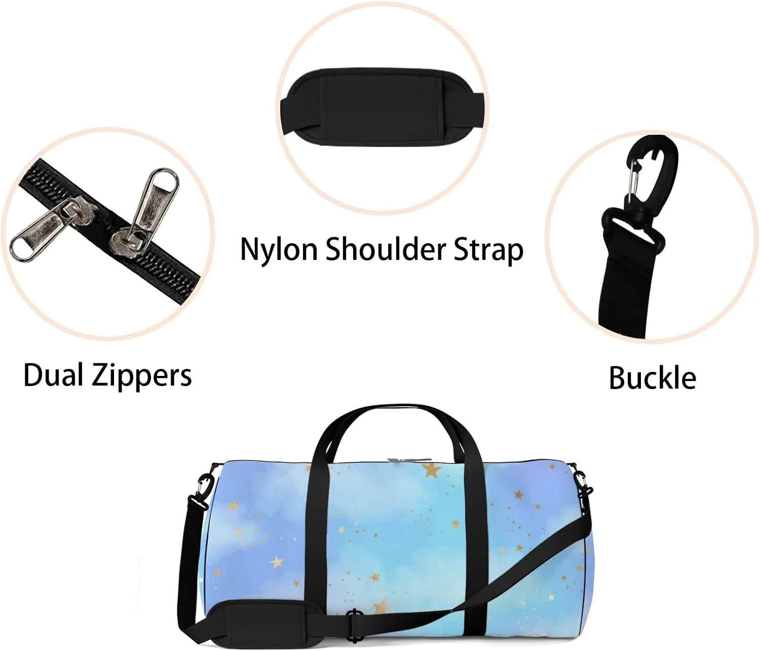 Bright Gold Constellations Sports Bag Tote Bag Waterproof Gym Bag with Shoulder Strap Zipper 2 Side Pockets for Men and Women, Travel and Storage Shoulder Bag.