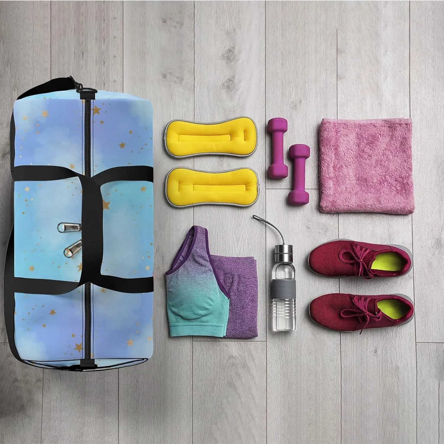 Bright Gold Constellations Sports Bag Tote Bag Waterproof Gym Bag with Shoulder Strap Zipper 2 Side Pockets for Men and Women, Travel and Storage Shoulder Bag.