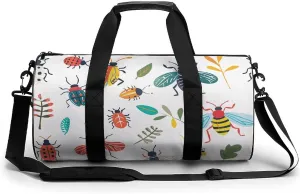 Bright Insect Pattern Gym Bag Small Travel Duffle Bag with Compartment Carry On Weekender Bag for Women Men