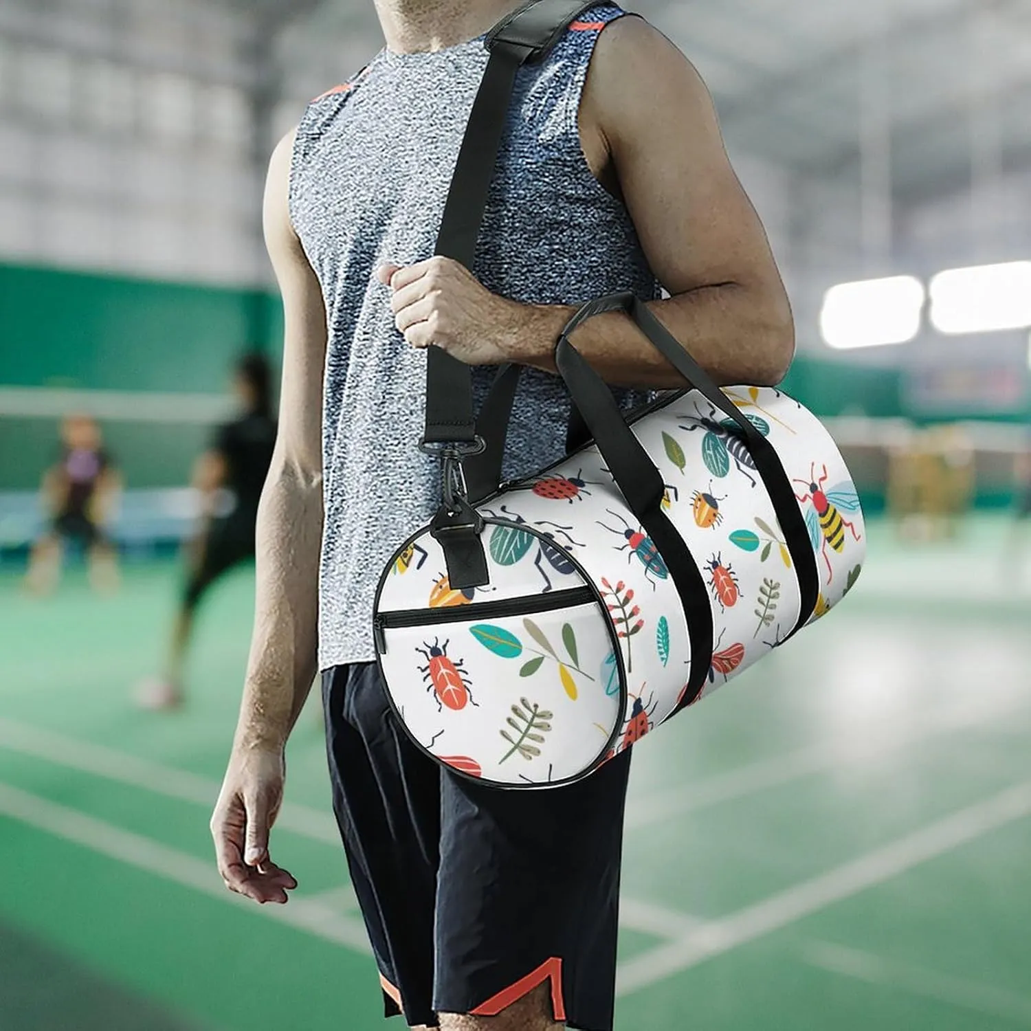 Bright Insect Pattern Gym Bag Small Travel Duffle Bag with Compartment Carry On Weekender Bag for Women Men