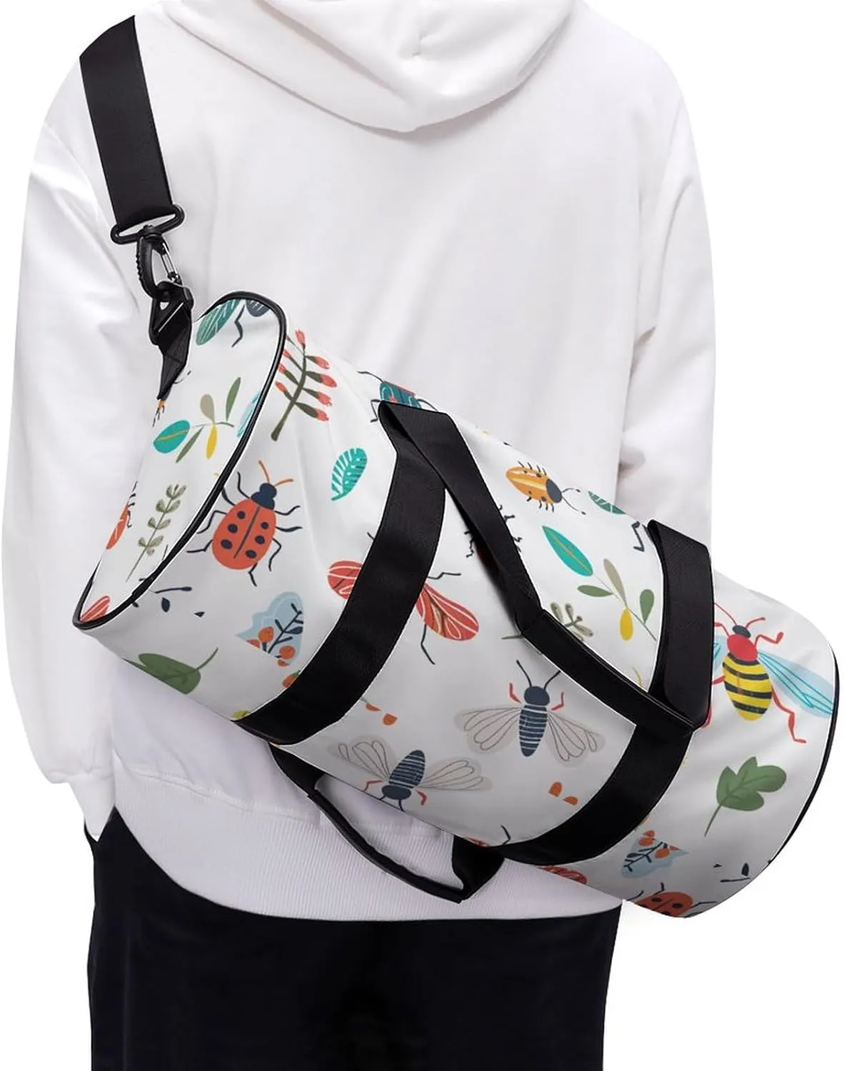 Bright Insect Pattern Gym Bag Small Travel Duffle Bag with Compartment Carry On Weekender Bag for Women Men