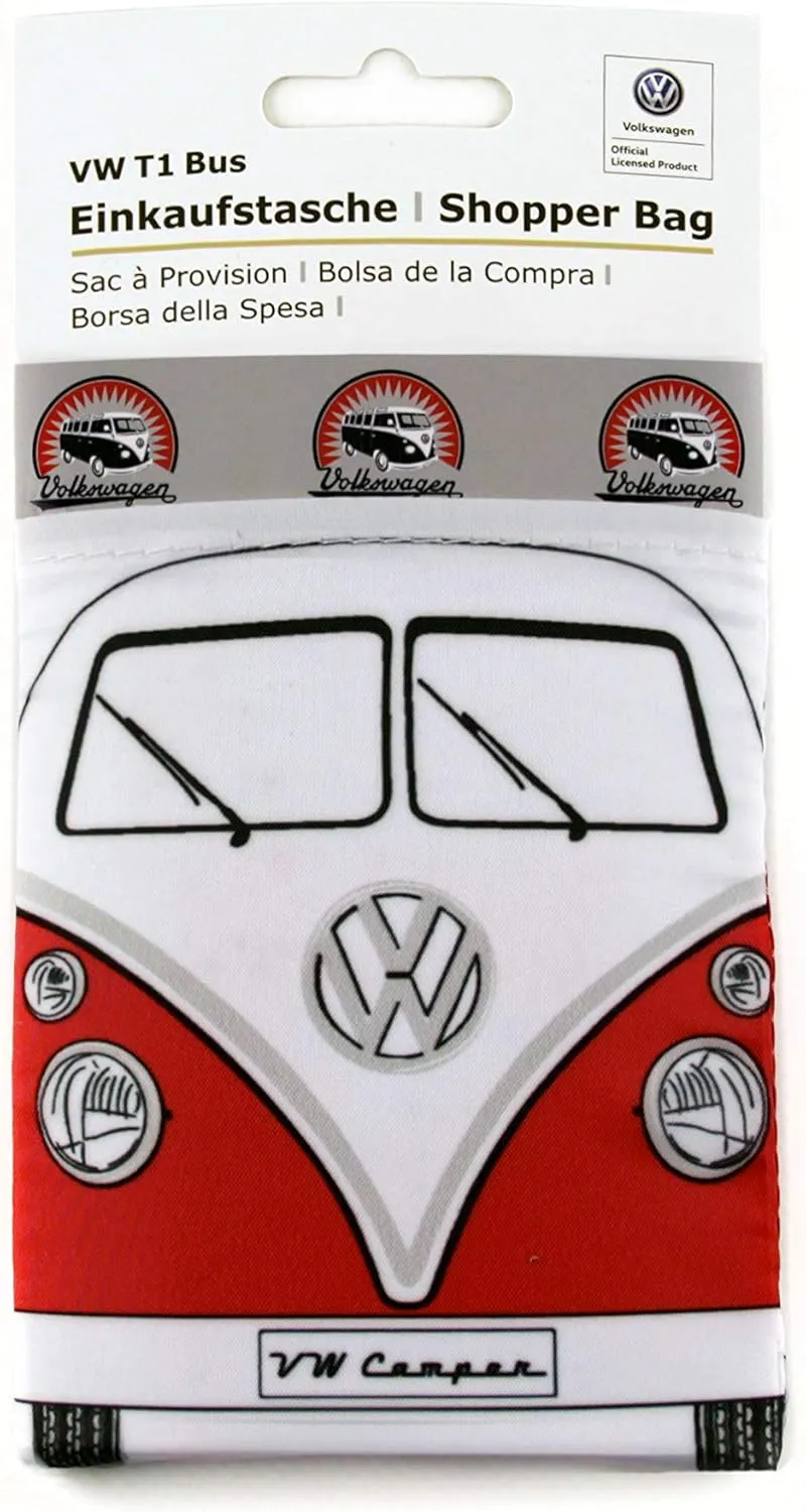 BRISA VW Collection - Volkswagen Reusable Polyester Shopping Bag Grocery Sack with T1 Bus Campervan Motif