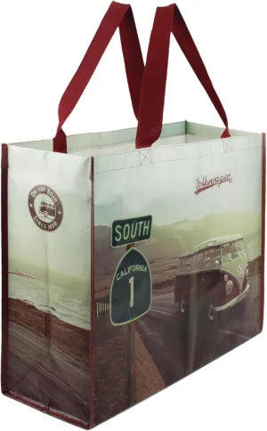 BRISA VW Collection - Volkswagen Reusable Polyester Shopping Bag Grocery Sack with T1 Bus Campervan Motif