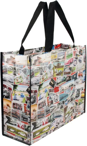 BRISA VW Collection - Volkswagen Reusable Polyester Shopping Bag Grocery Sack with T1 Bus Campervan Motif