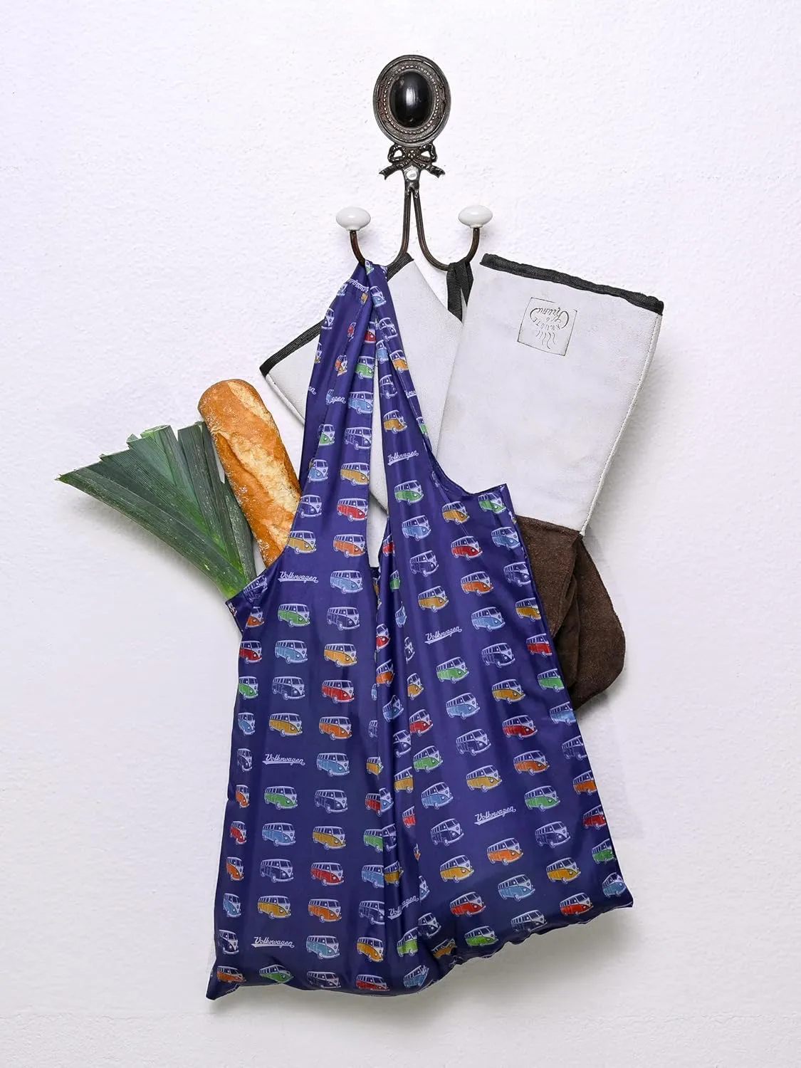 BRISA VW Collection - Volkswagen Reusable Polyester Shopping Bag Grocery Sack with T1 Bus Campervan Motif