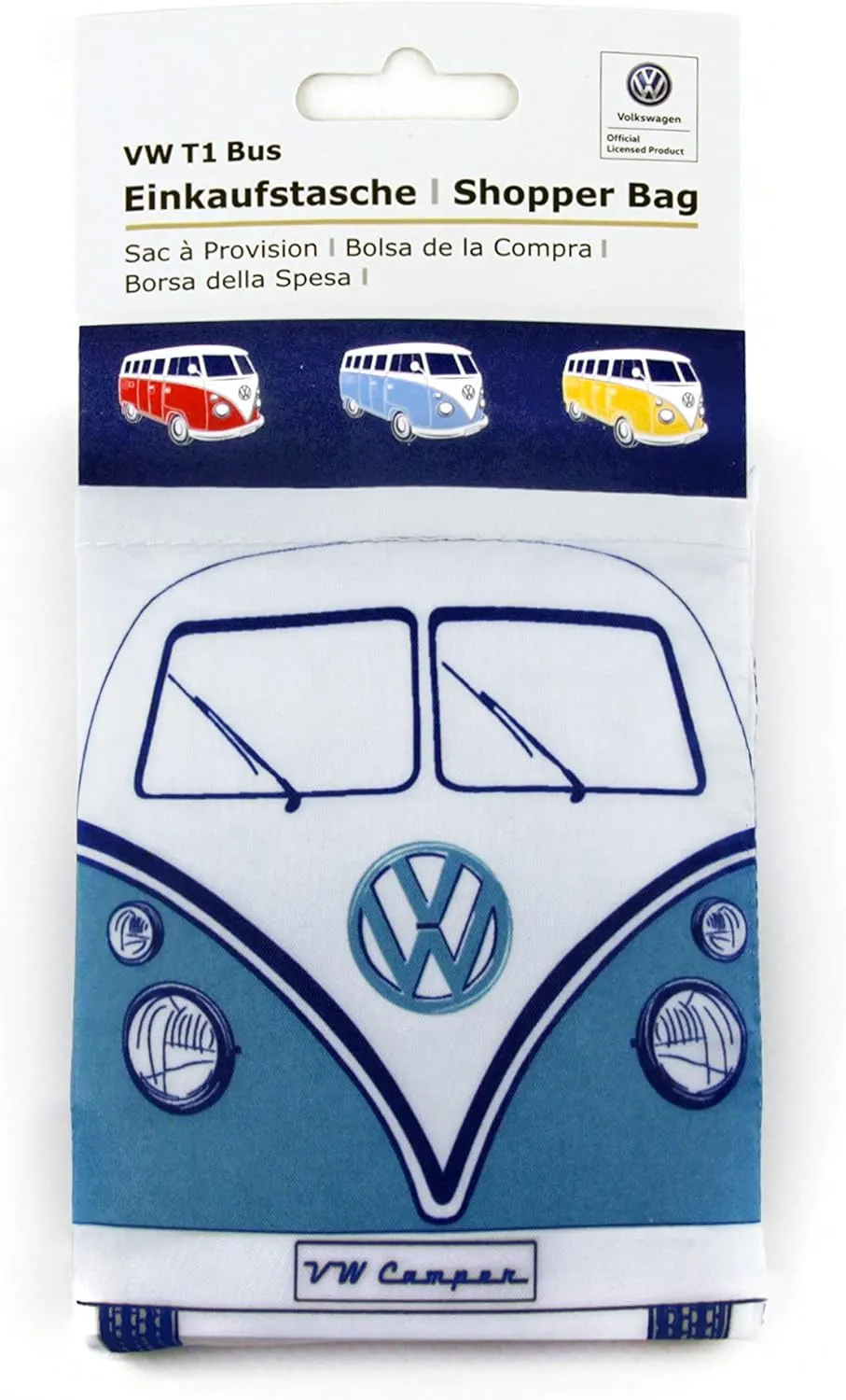 BRISA VW Collection - Volkswagen Reusable Polyester Shopping Bag Grocery Sack with T1 Bus Campervan Motif