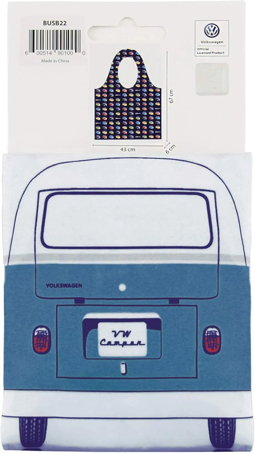 BRISA VW Collection - Volkswagen Reusable Polyester Shopping Bag Grocery Sack with T1 Bus Campervan Motif