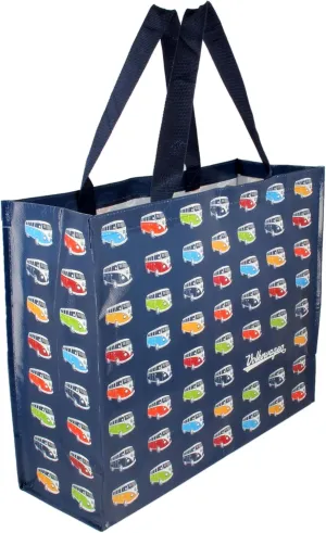 BRISA VW Collection - Volkswagen Reusable Polyester Shopping Bag Grocery Sack with T1 Bus Campervan Motif