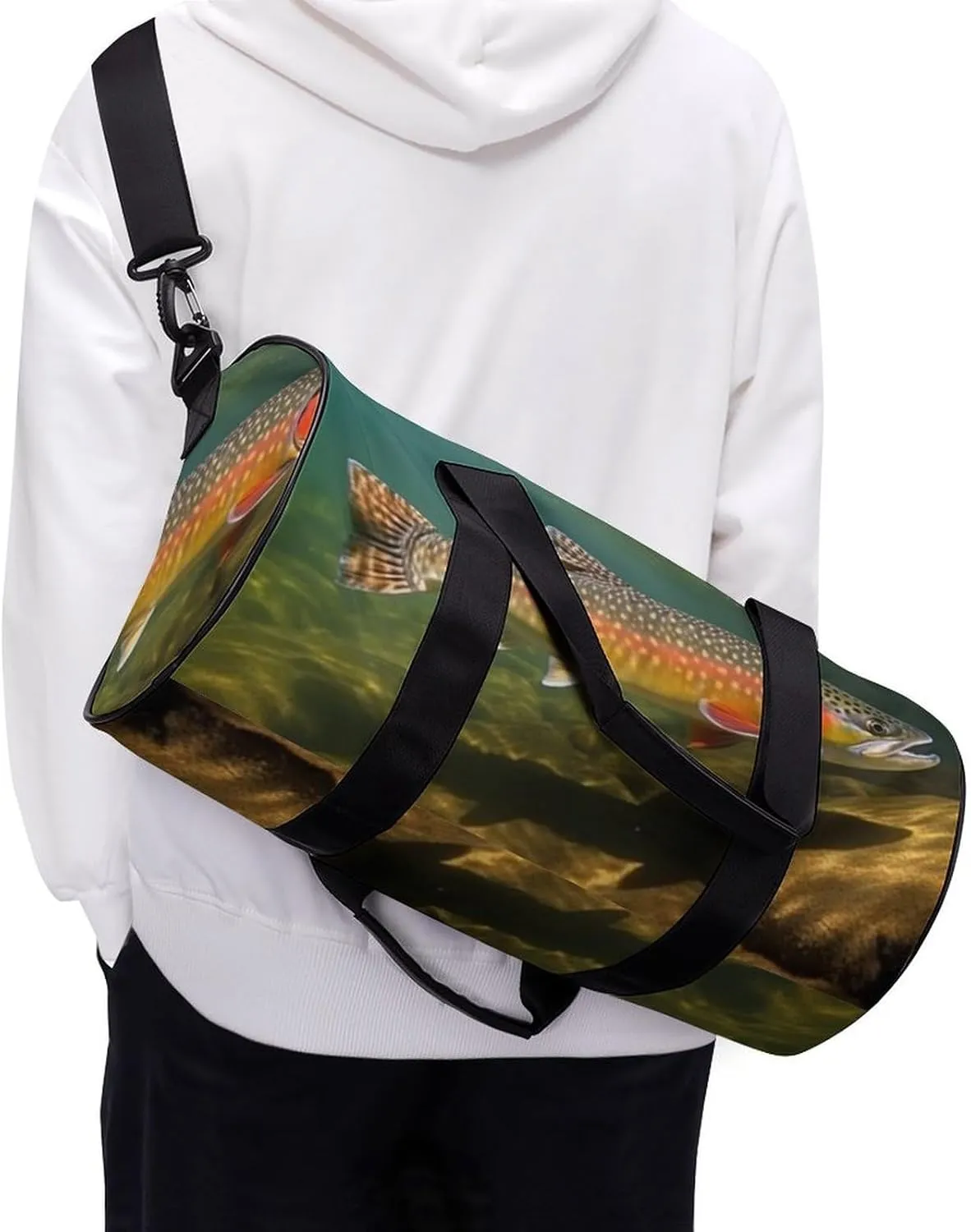 Brook Trout Fly Fishing Gym Bag Small Travel Duffle Bag with Compartment Carry On Weekender Bag for Women Men