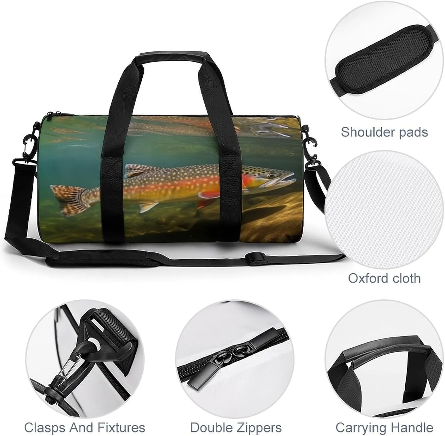 Brook Trout Fly Fishing Gym Bag Small Travel Duffle Bag with Compartment Carry On Weekender Bag for Women Men