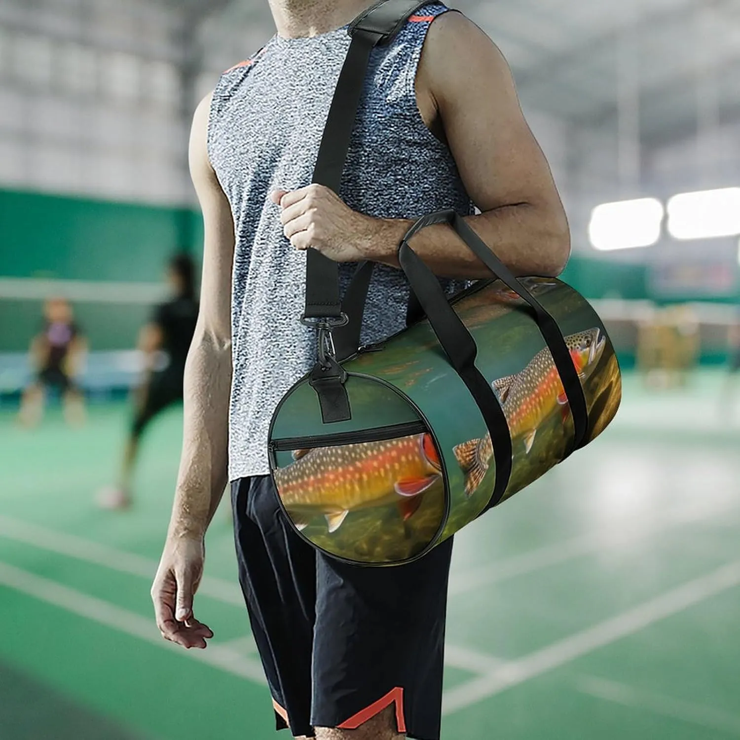 Brook Trout Fly Fishing Gym Bag Small Travel Duffle Bag with Compartment Carry On Weekender Bag for Women Men