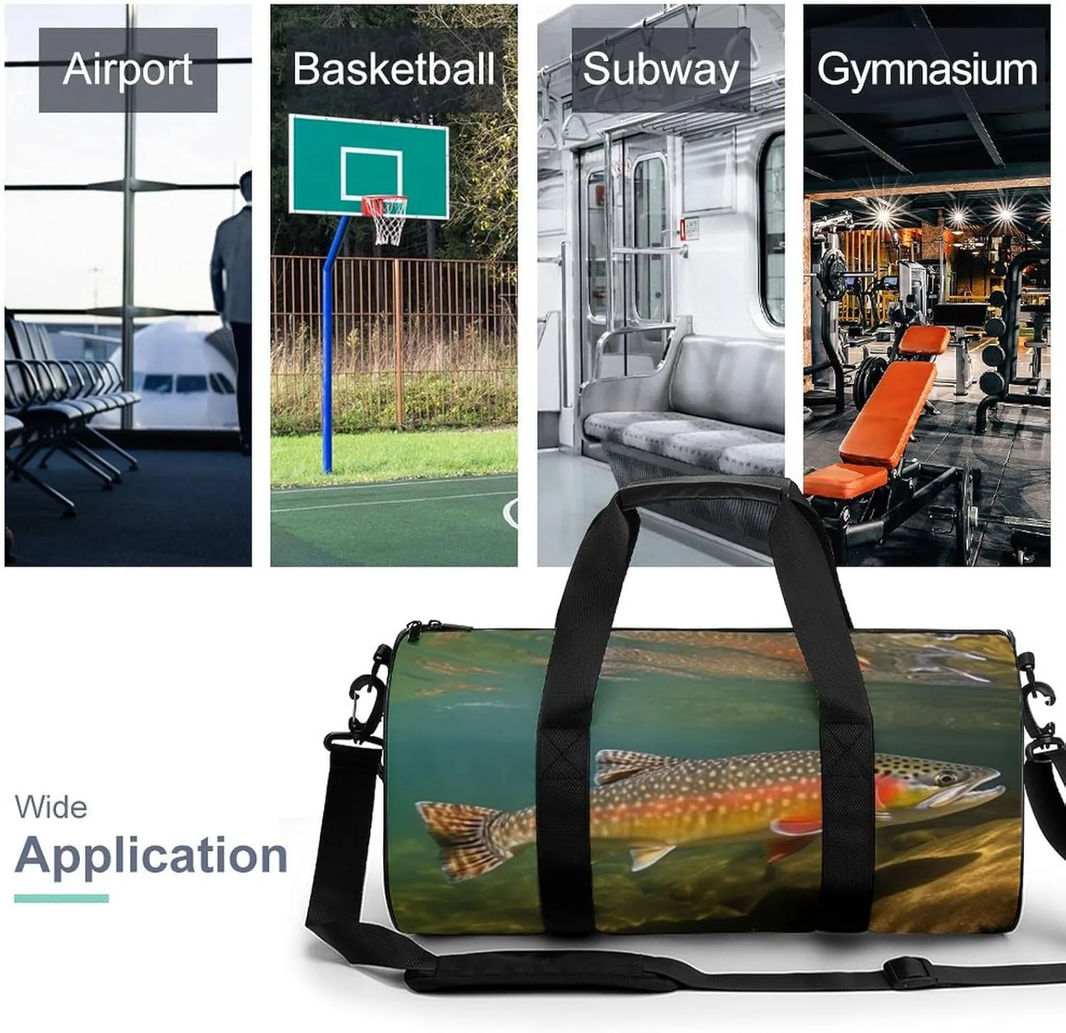 Brook Trout Fly Fishing Gym Bag Small Travel Duffle Bag with Compartment Carry On Weekender Bag for Women Men