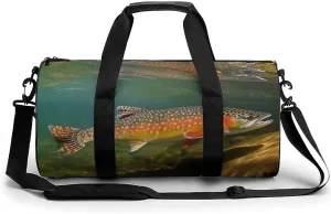 Brook Trout Fly Fishing Gym Bag Small Travel Duffle Bag with Compartment Carry On Weekender Bag for Women Men
