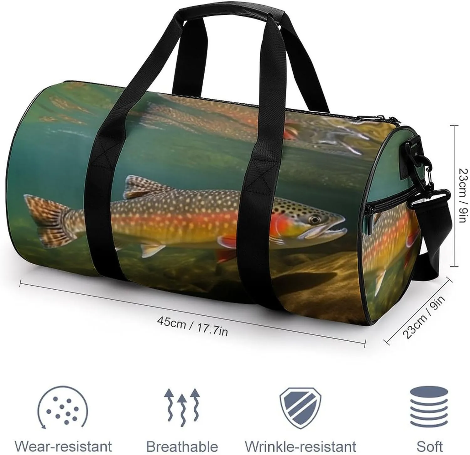 Brook Trout Fly Fishing Gym Bag Small Travel Duffle Bag with Compartment Carry On Weekender Bag for Women Men