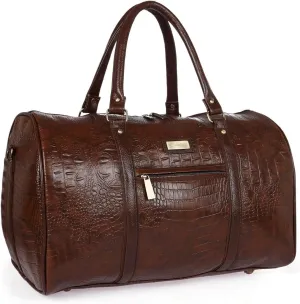 Brown Textured Leatherette Stylish & Spacious Weekender Duffle Bag for Travel for Men and Women
