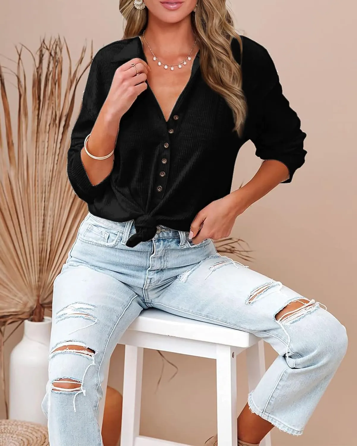 BTFBM Women Casual Button Down Fall Blouses 2025 Long Sleeve Solid Business Work Tops Cute Relaxed Fit Shirts