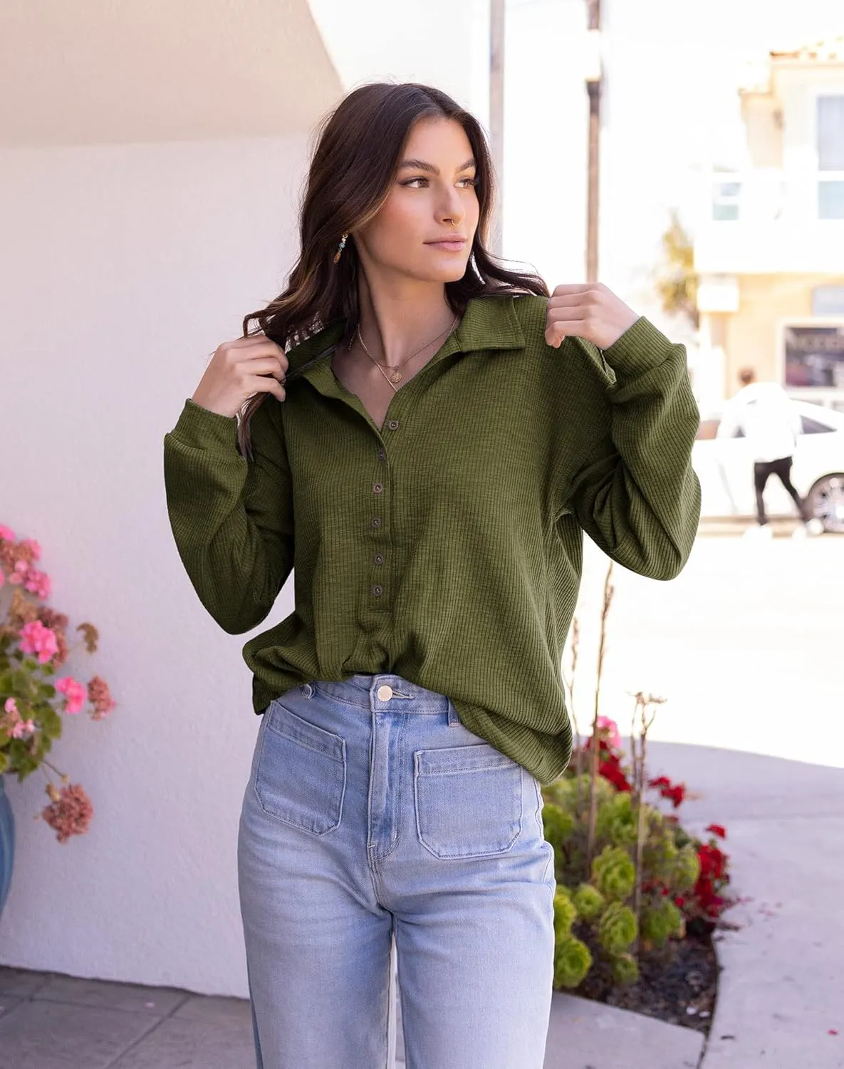 BTFBM Women Casual Button Down Fall Blouses 2025 Long Sleeve Solid Business Work Tops Cute Relaxed Fit Shirts