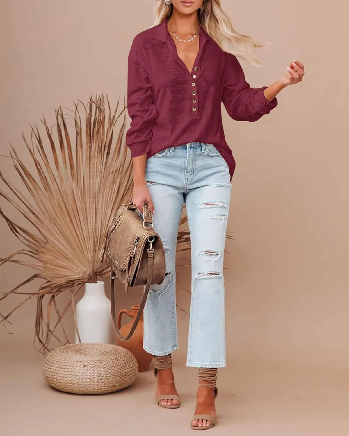 BTFBM Women Casual Button Down Fall Blouses 2025 Long Sleeve Solid Business Work Tops Cute Relaxed Fit Shirts