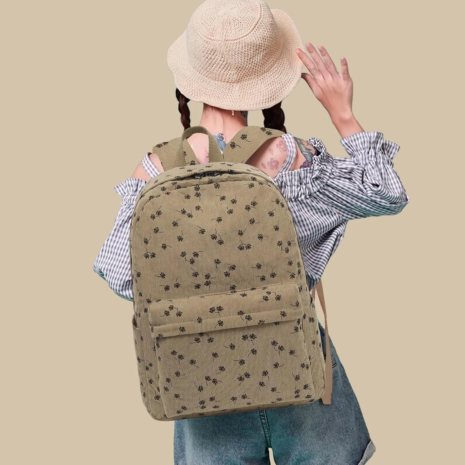 BTOOP School Backpack for Teens Large Corduroy Bookbag Lightweight Girls Boys Casual High School College 17 inch Laptop Travel Bag