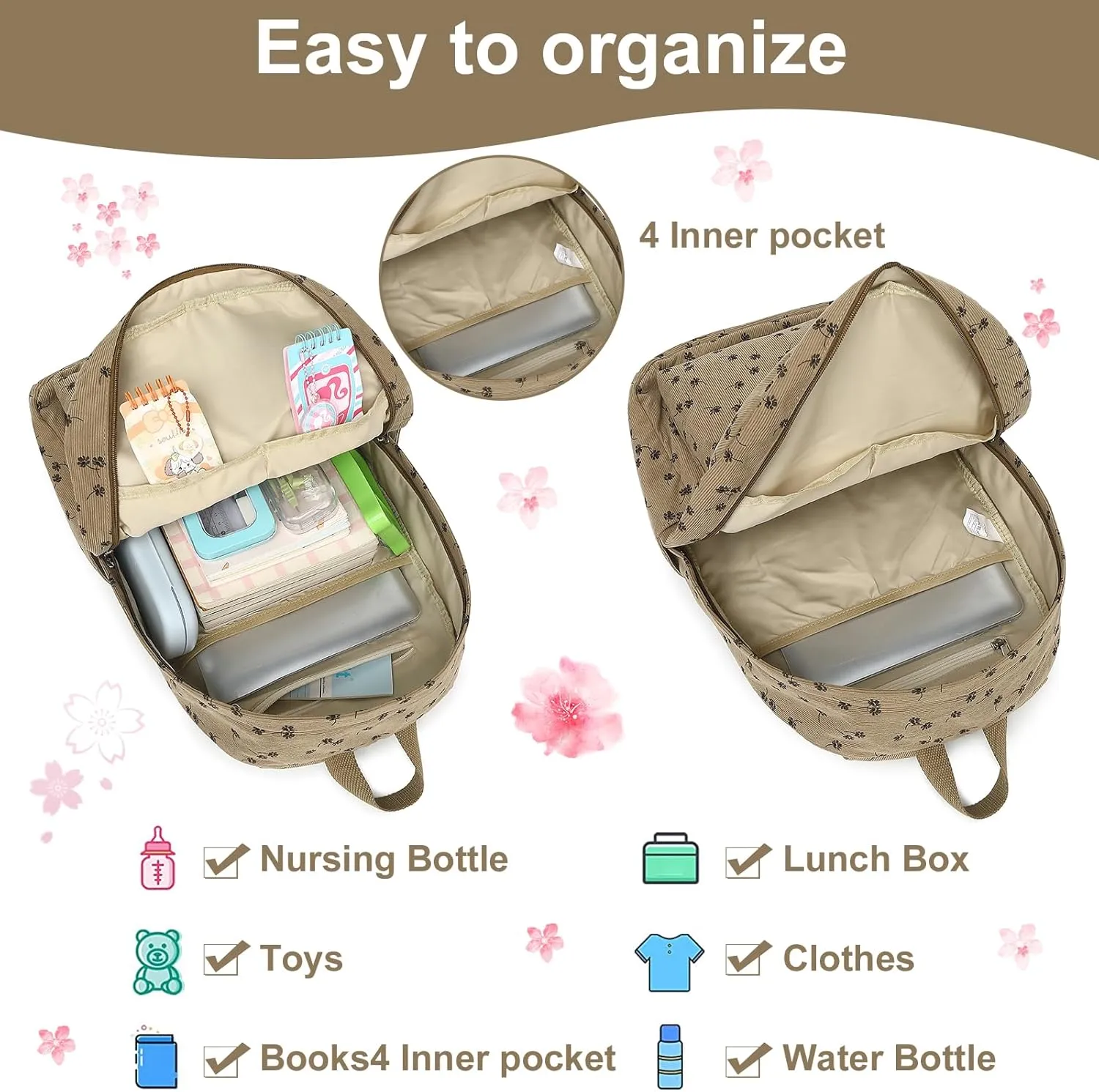 BTOOP School Backpack for Teens Large Corduroy Bookbag Lightweight Girls Boys Casual High School College 17 inch Laptop Travel Bag