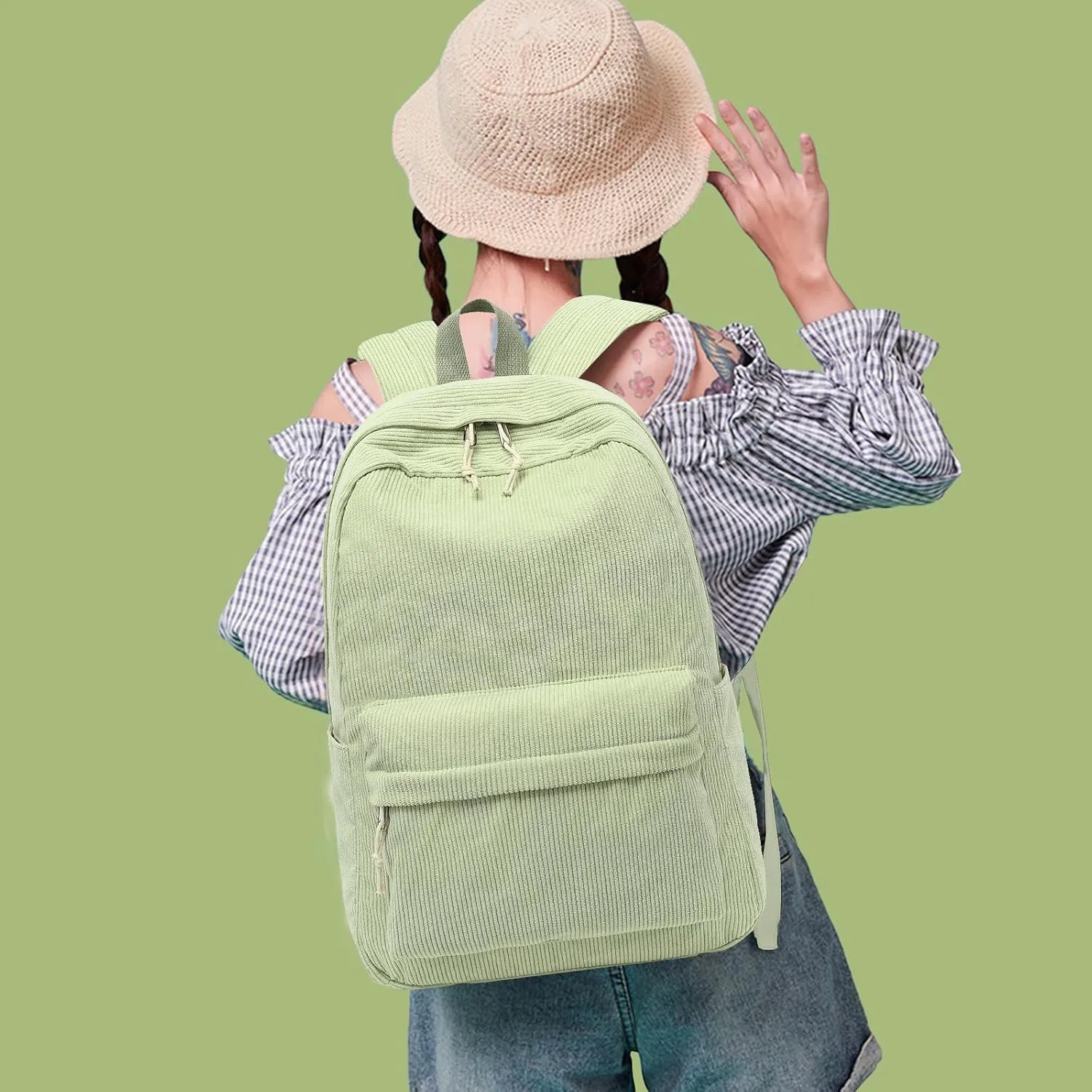 BTOOP School Backpack for Teens Large Corduroy Bookbag Lightweight Girls Boys Casual High School College 17 inch Laptop Travel Bag