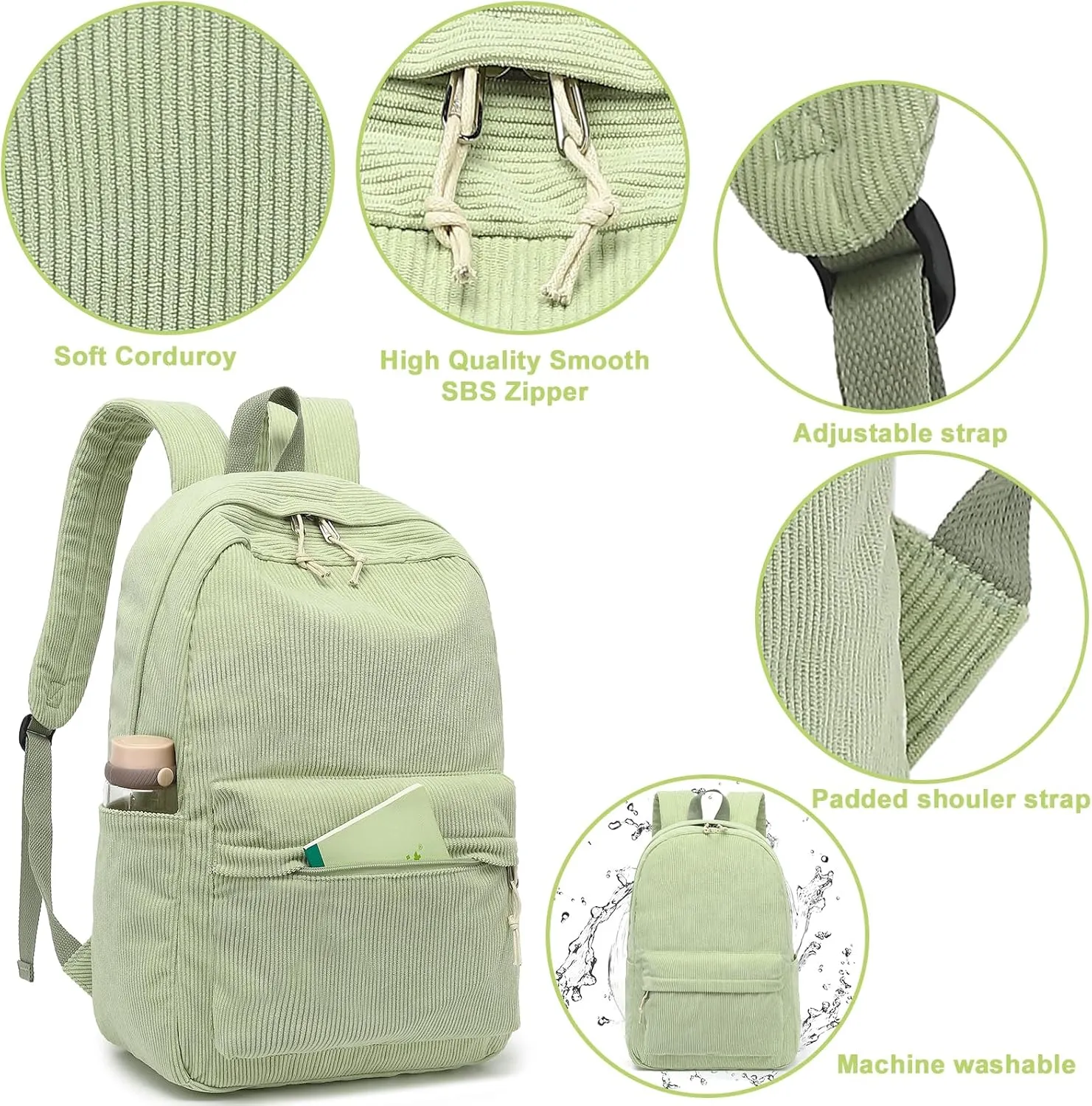BTOOP School Backpack for Teens Large Corduroy Bookbag Lightweight Girls Boys Casual High School College 17 inch Laptop Travel Bag