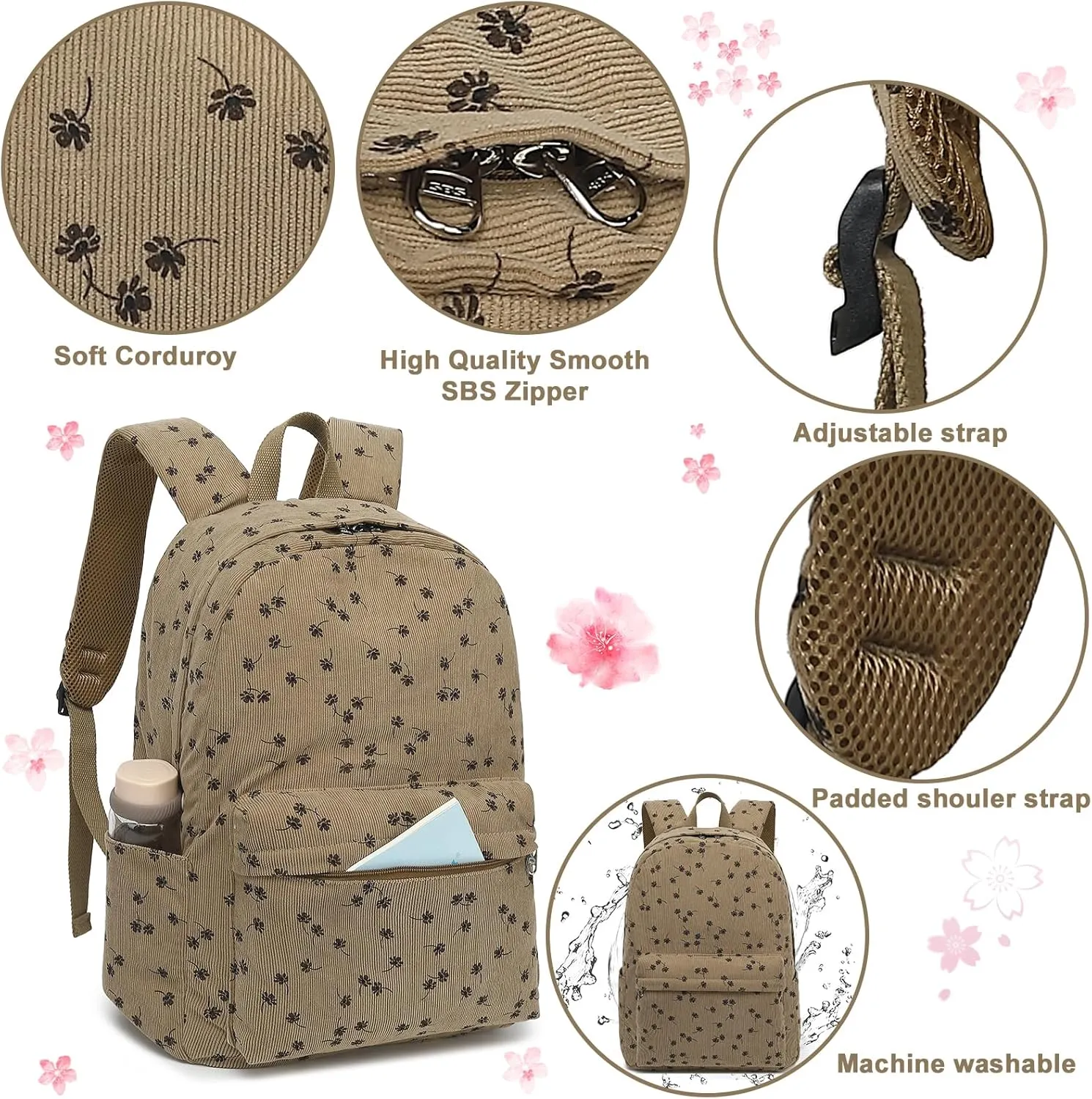 BTOOP School Backpack for Teens Large Corduroy Bookbag Lightweight Girls Boys Casual High School College 17 inch Laptop Travel Bag