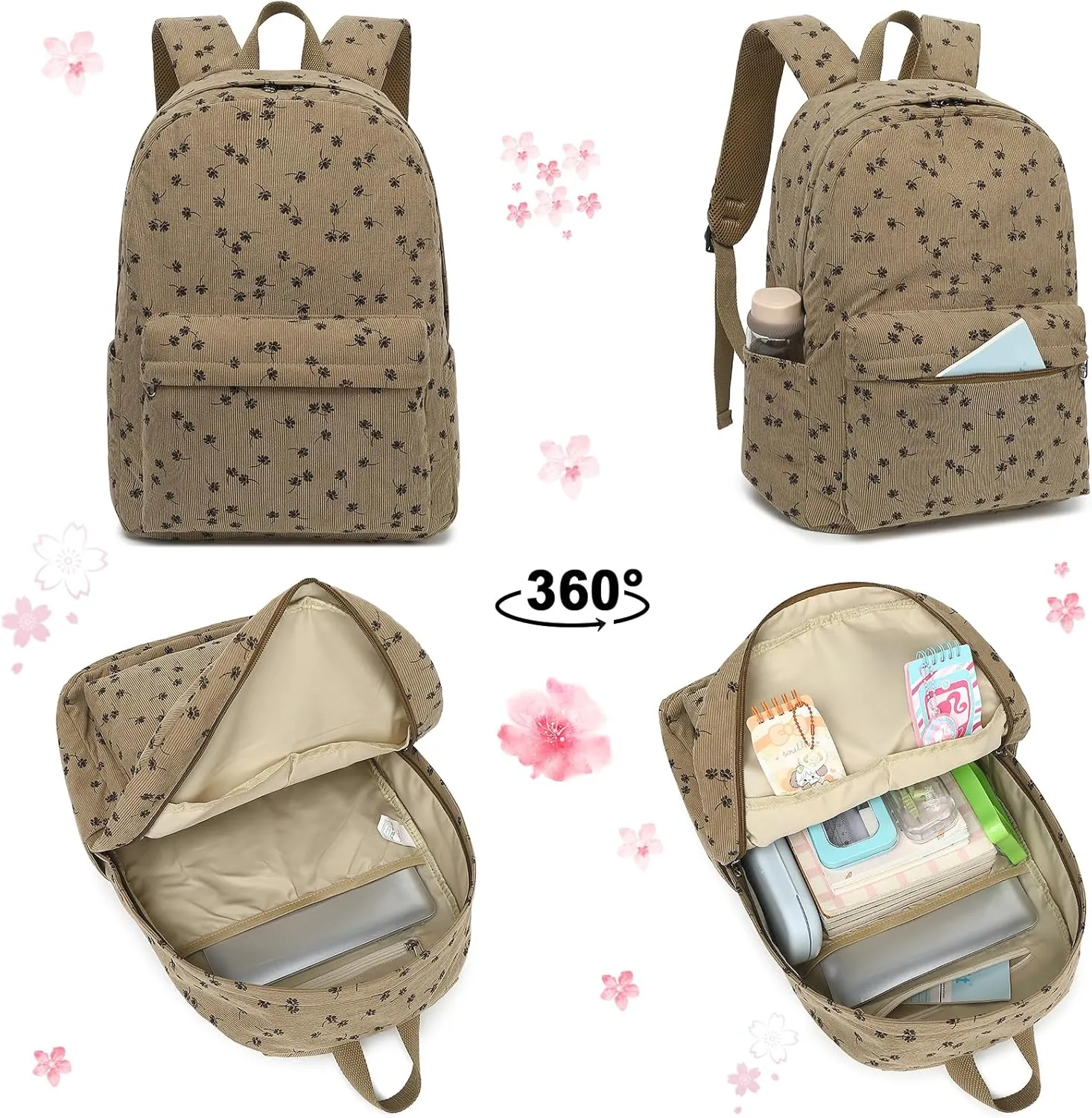 BTOOP School Backpack for Teens Large Corduroy Bookbag Lightweight Girls Boys Casual High School College 17 inch Laptop Travel Bag