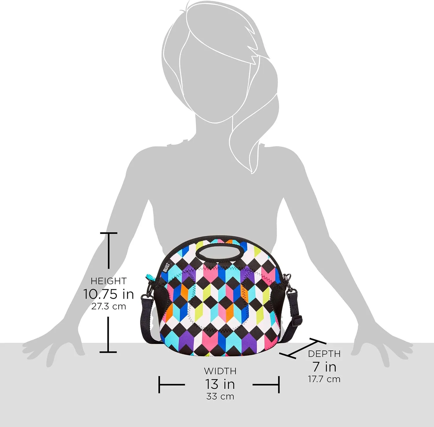 BUILT Spicy Relish Tote Neoprene Lunch Bag with Adjustable Crossbody Strap Geometric 5252304