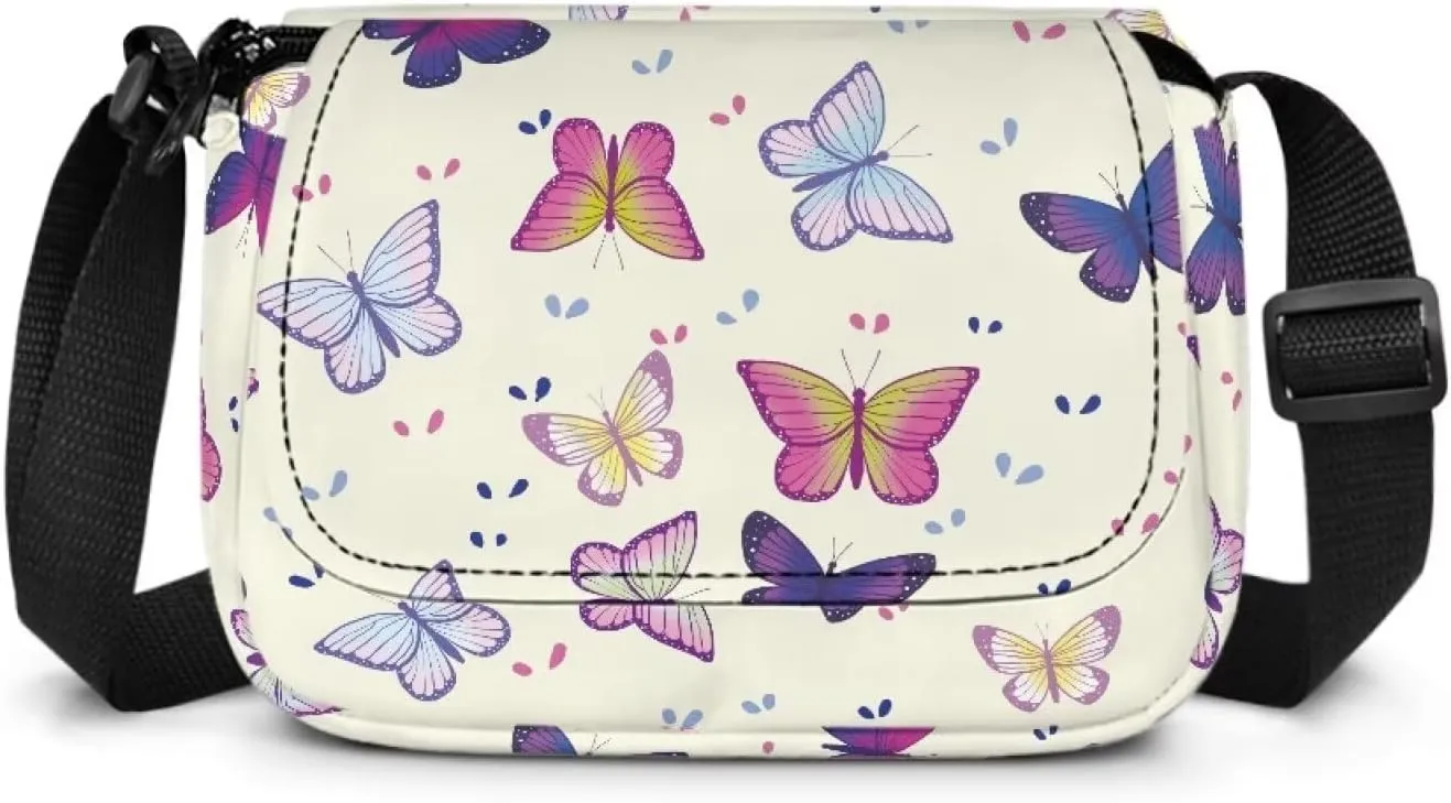 Butterfly Small Crossbody Bag for Girls Mini Flap Crossbody Handbags for Kids Lightweight Sling Bag with Adjustable Shoulder Strap for Travel Walking Hiking