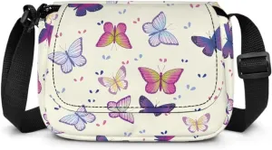 Butterfly Small Crossbody Bag for Girls Mini Flap Crossbody Handbags for Kids Lightweight Sling Bag with Adjustable Shoulder Strap for Travel Walking Hiking
