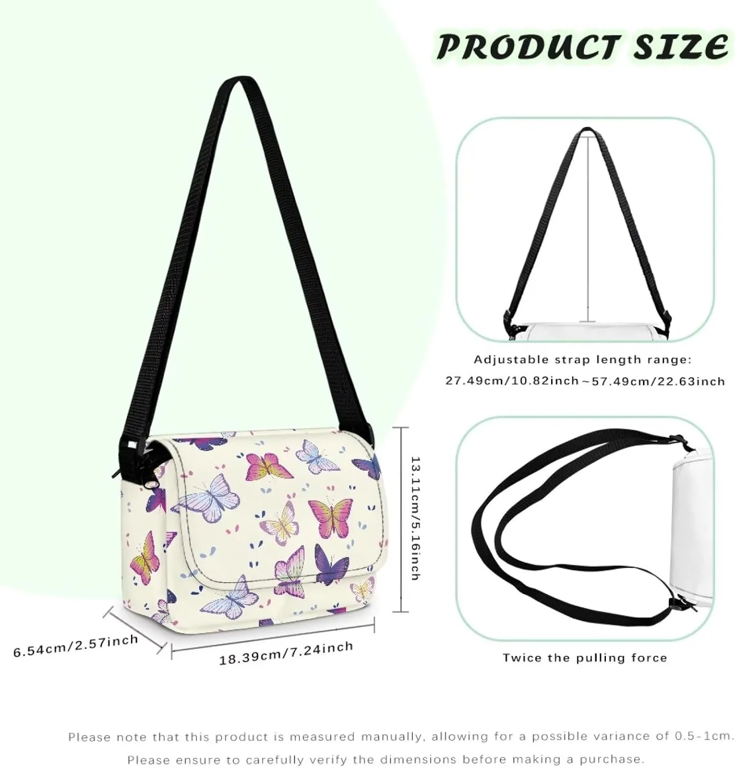 Butterfly Small Crossbody Bag for Girls Mini Flap Crossbody Handbags for Kids Lightweight Sling Bag with Adjustable Shoulder Strap for Travel Walking Hiking
