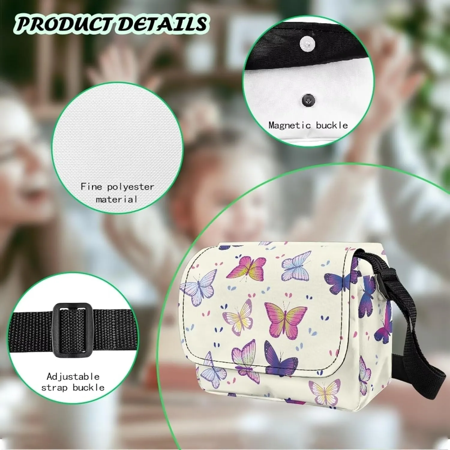 Butterfly Small Crossbody Bag for Girls Mini Flap Crossbody Handbags for Kids Lightweight Sling Bag with Adjustable Shoulder Strap for Travel Walking Hiking