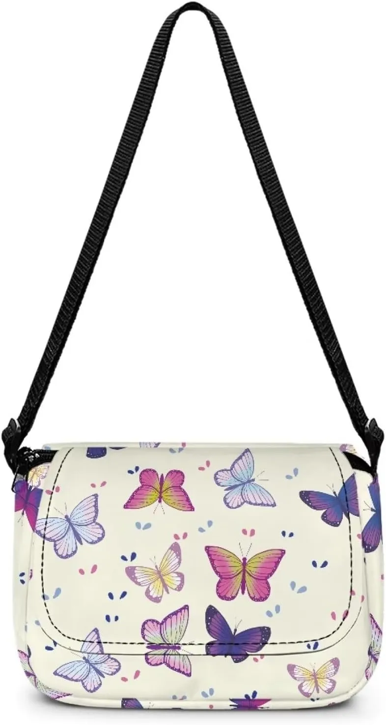 Butterfly Small Crossbody Bag for Girls Mini Flap Crossbody Handbags for Kids Lightweight Sling Bag with Adjustable Shoulder Strap for Travel Walking Hiking