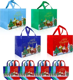 cabzymx Large Christmas Gift Bags 16 Pieces, 12.6 x 6.7 x 9.8 In Reusable Non-woven Holiday Bags for Presents with Bases for Xmas, Gifts Wrapping, New Year, Party-4 Colors