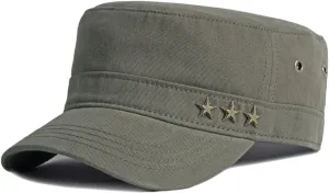 Cadet Army Cap Flat Top Hat for Men Baseball Caps Unisex Cadet Army Cap Adjustable Daily Sports Camping Fishing Hat