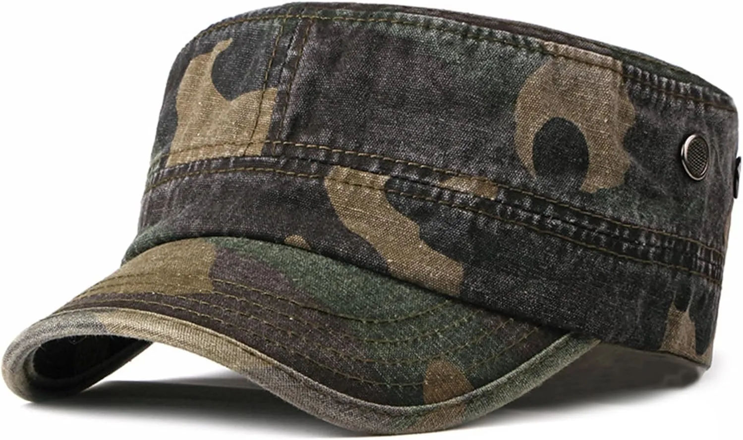 Cadet Army Cap Vintage Camouflage Hats for Men Women Flat Top Baseball Caps Camo Cadet Combat Fishing Cap Adjustable