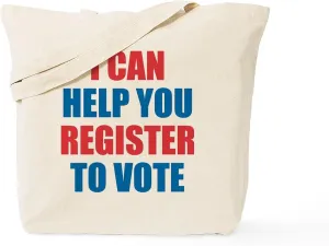 CafePress I CAN HELP YOU REGISTER TO VOTE VOLUNTEER VOTER To Natural Canvas Tote Bag, Reusable Shopping Bag