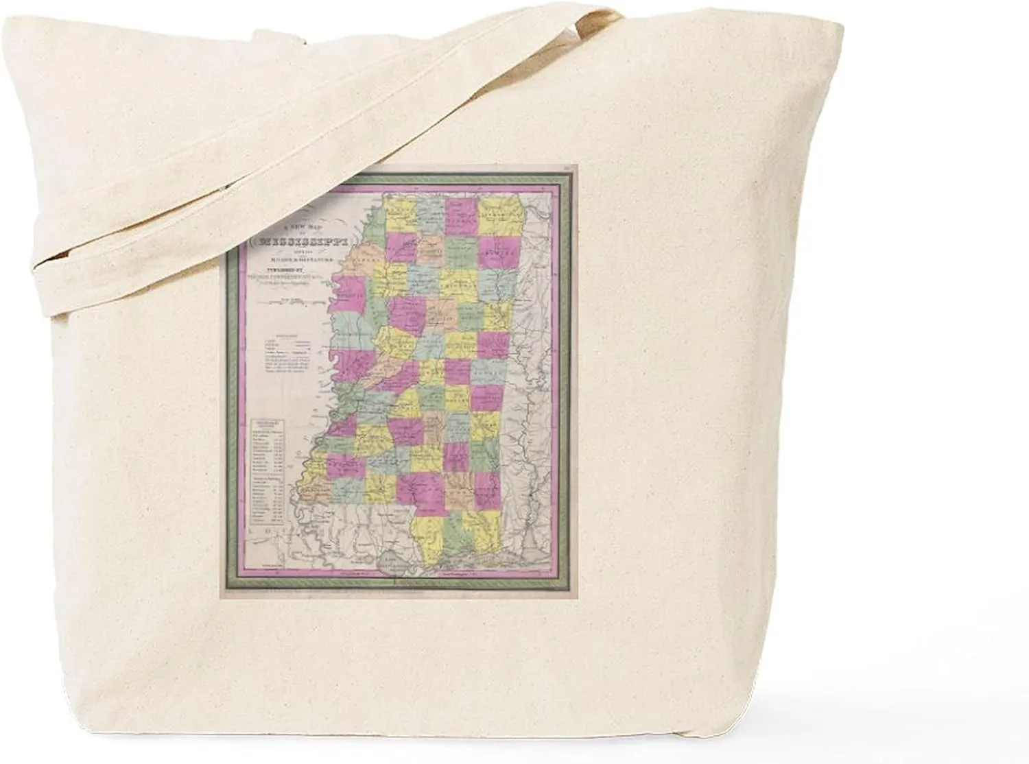 CafePress Vintage Map Of Mississippi (1853) Tote Bag Natural Canvas Tote Bag, Reusable Shopping Bag
