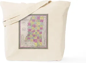 CafePress Vintage Map Of Mississippi (1853) Tote Bag Natural Canvas Tote Bag, Reusable Shopping Bag