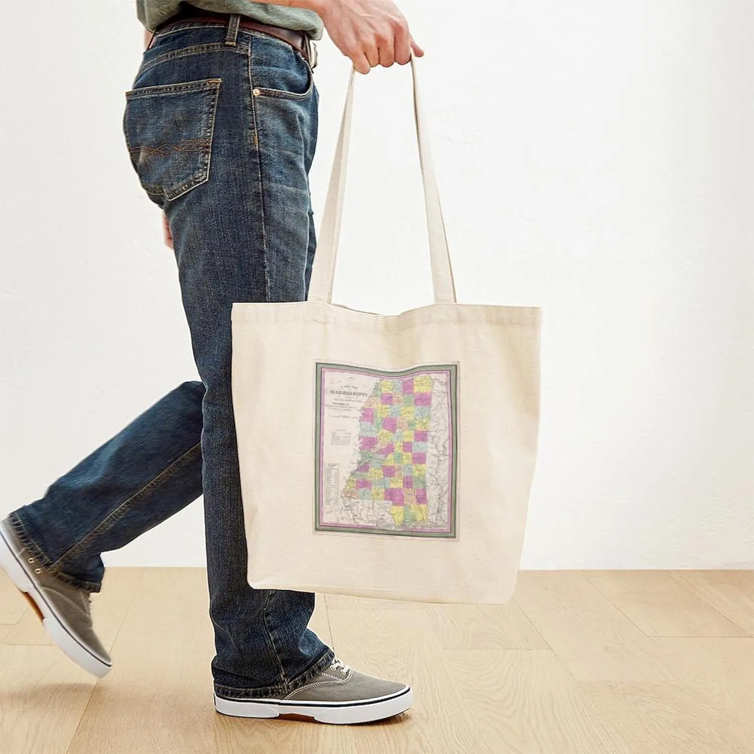 CafePress Vintage Map Of Mississippi (1853) Tote Bag Natural Canvas Tote Bag, Reusable Shopping Bag