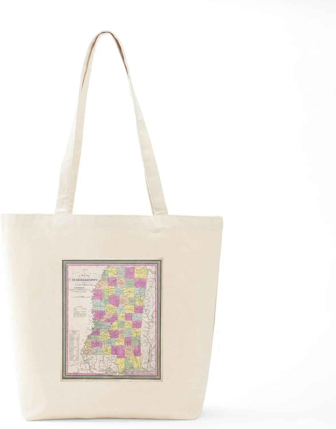 CafePress Vintage Map Of Mississippi (1853) Tote Bag Natural Canvas Tote Bag, Reusable Shopping Bag