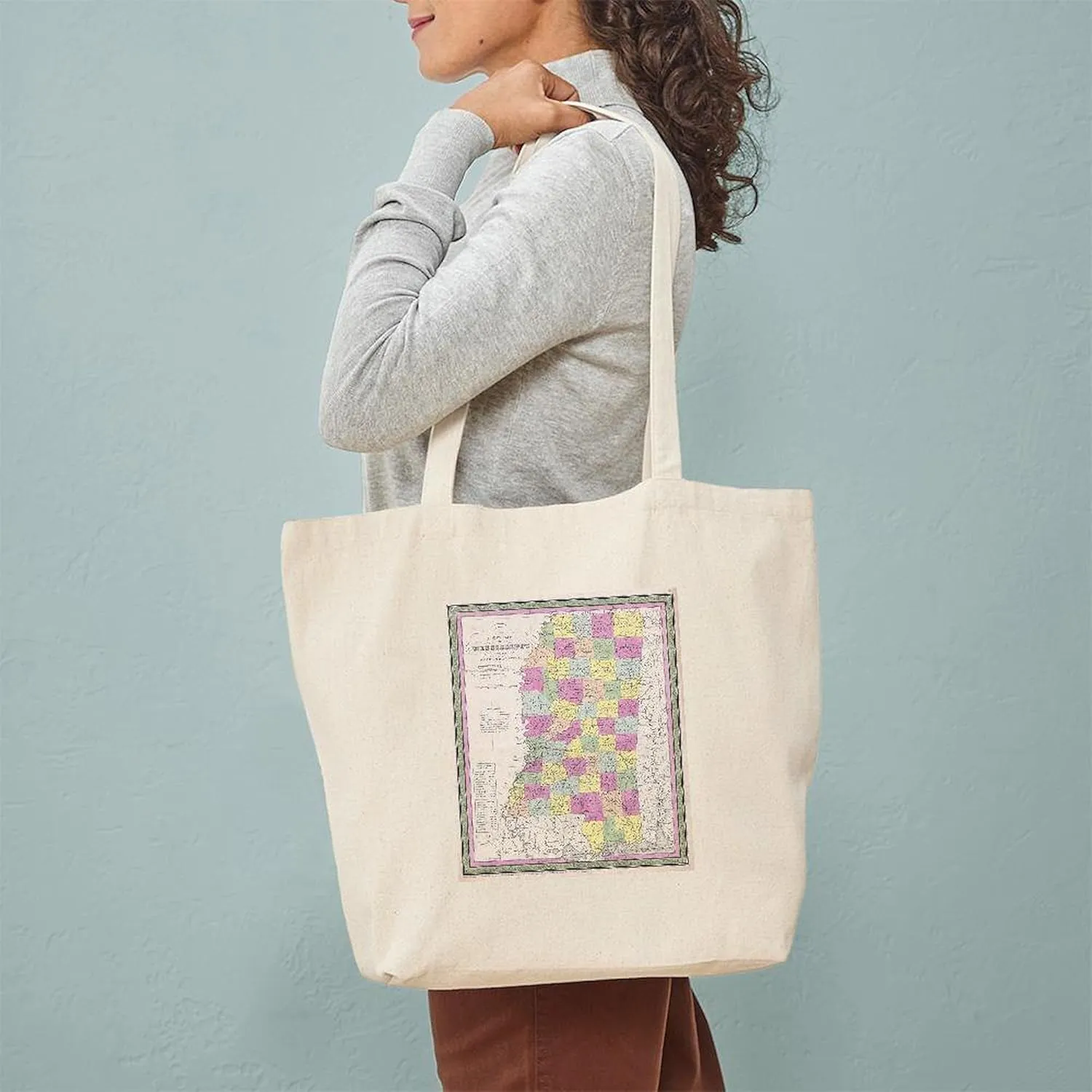 CafePress Vintage Map Of Mississippi (1853) Tote Bag Natural Canvas Tote Bag, Reusable Shopping Bag
