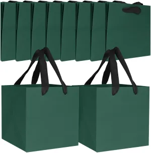 CAIRIAC Kraft Paper Gift Bags with Handles Bulk, 6x6x6 Square Paper Bags for Gift Giving, Party Favors Gifts Wrapping Supplies for Birthday, Wedding, Christmas (Dark Green, 10 Pack)