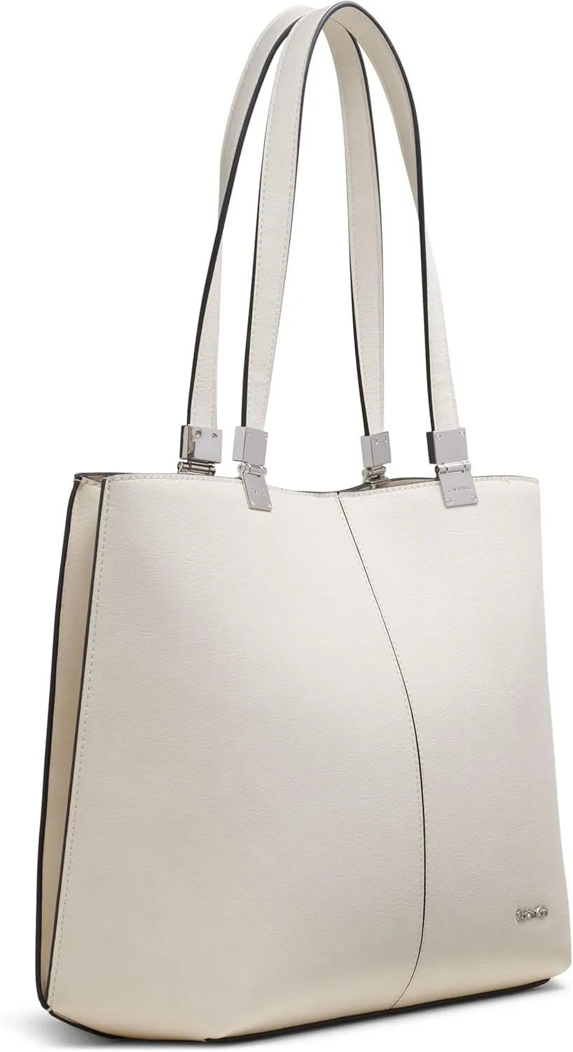 Calvin Klein Granite Geometric Tote Bag – Vegan Leather, Monogram, 3 Pockets