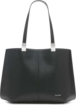 Calvin Klein Granite Geometric Tote Bag – Vegan Leather, Monogram, 3 Pockets