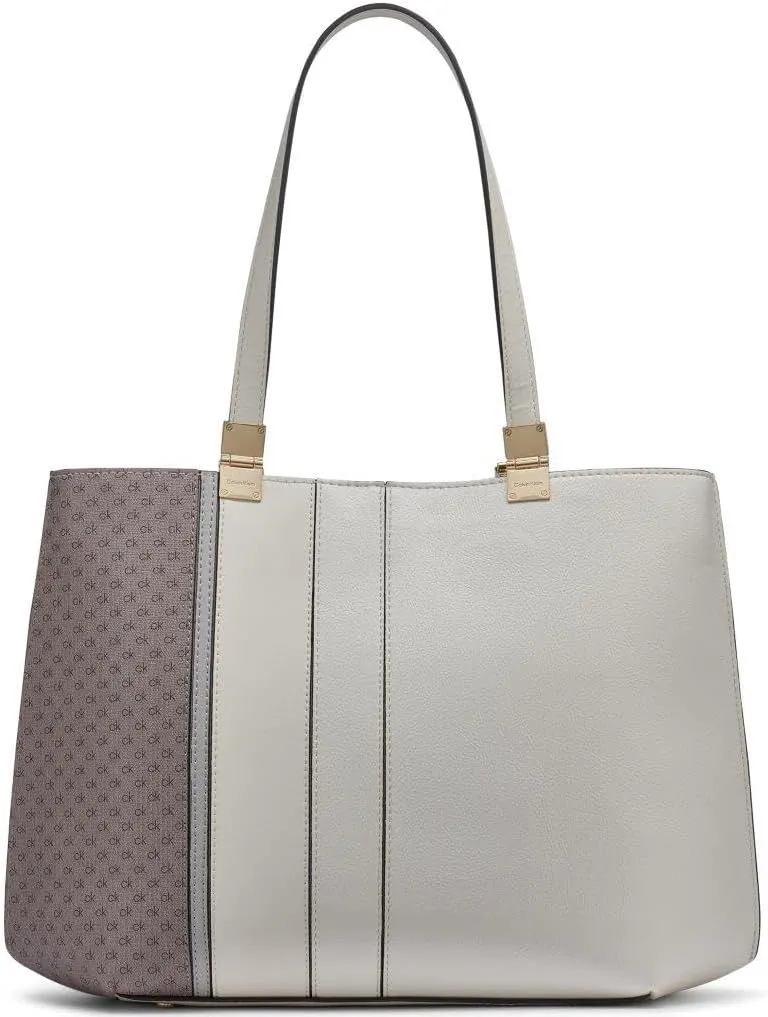 Calvin Klein Granite Geometric Tote Bag – Vegan Leather, Monogram, 3 Pockets