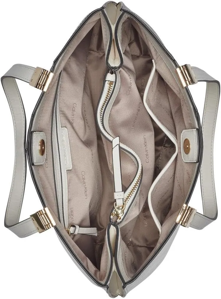 Calvin Klein Granite Geometric Tote Bag – Vegan Leather, Monogram, 3 Pockets