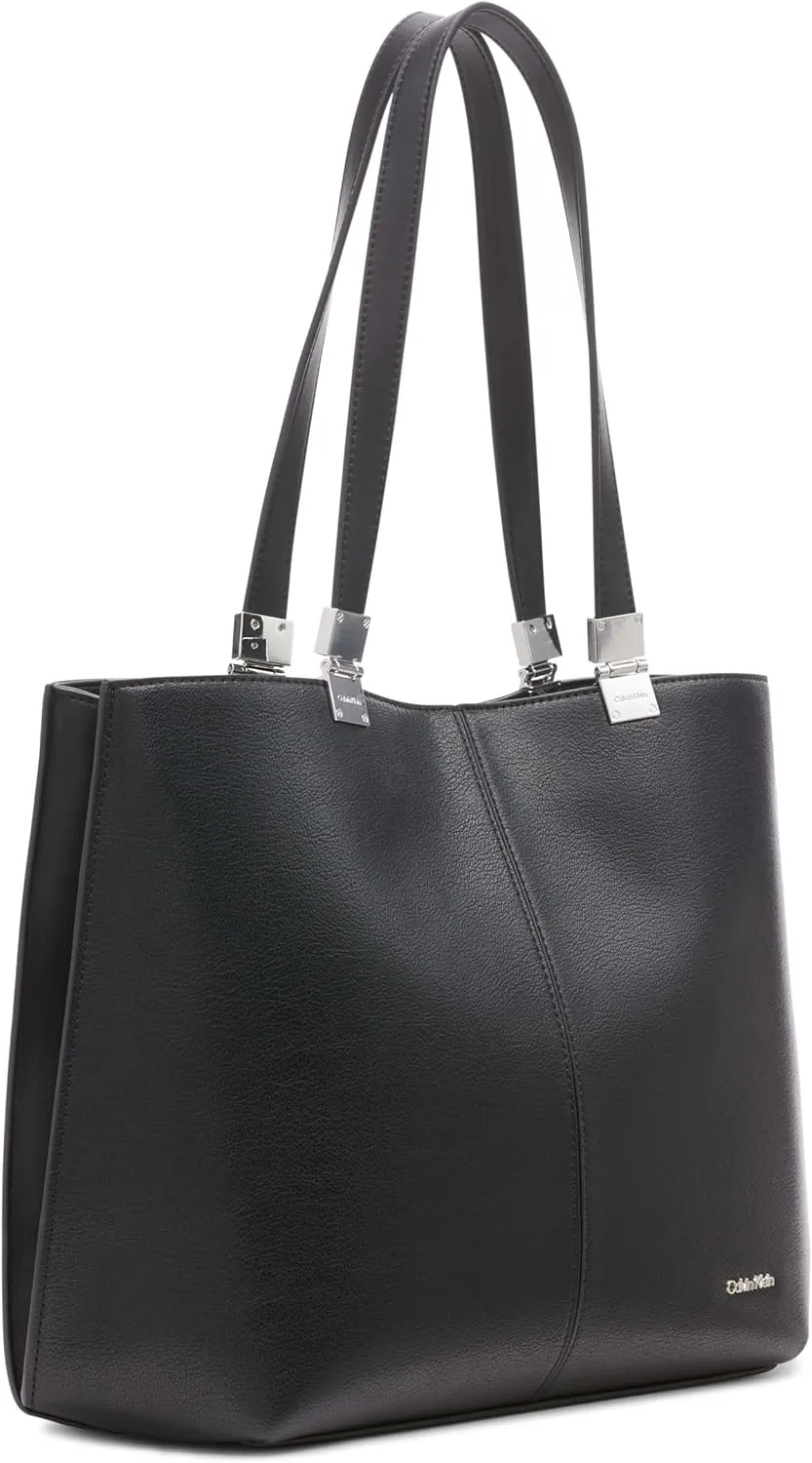 Calvin Klein Granite Geometric Tote Bag – Vegan Leather, Monogram, 3 Pockets