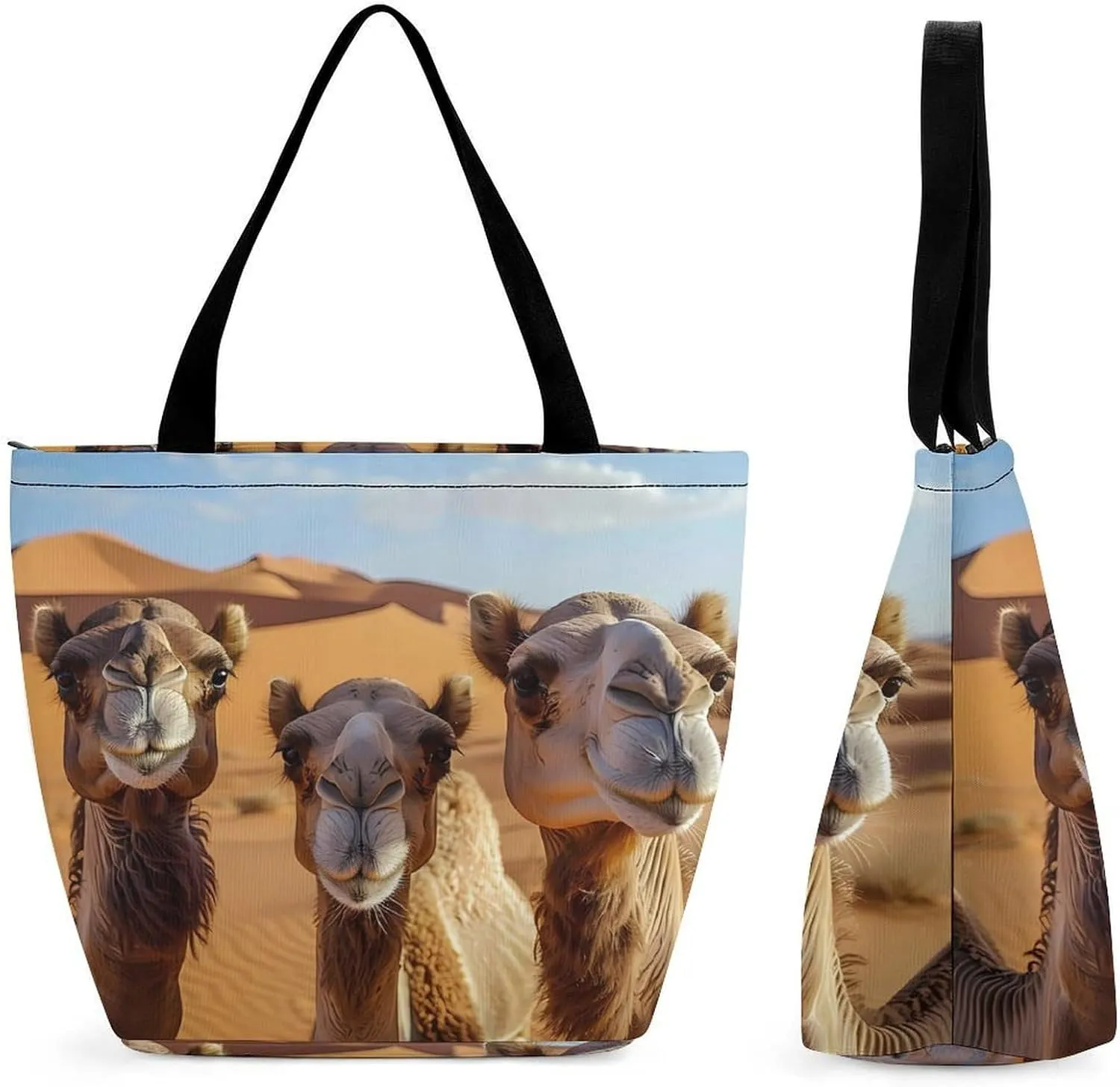 Camels in Desert Photos Tote Bag for Women Reusable Beach Shoulder Bag Lightweight Grocery Bags Travel Handbag
